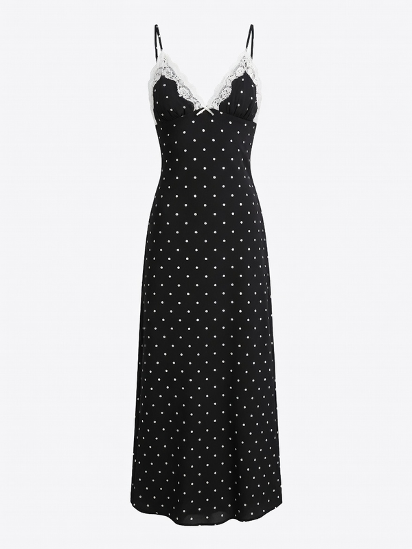 Navy Polka Dot Lace Maxi Dress