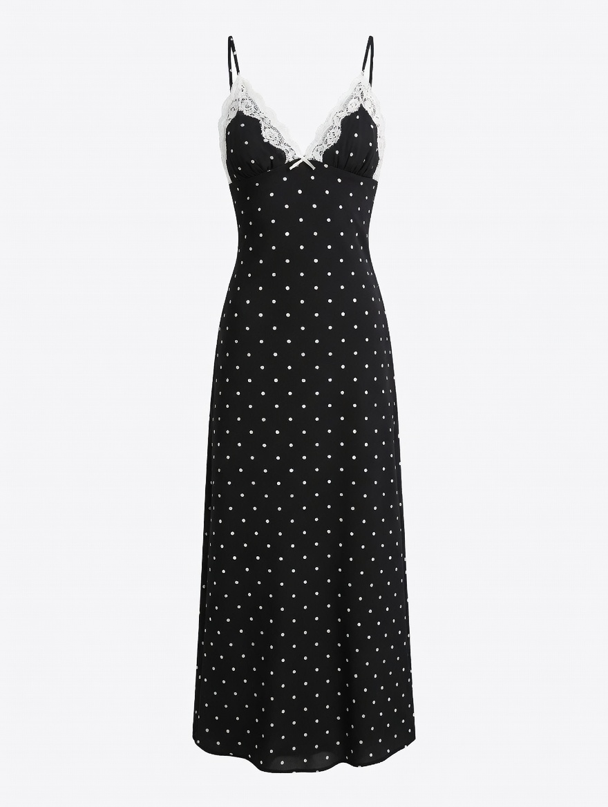 Navy Polka Dot Lace Maxi Dress